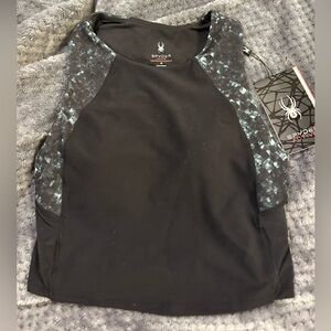 NWT Spyder Women's Black Crop Tank Top with Cool Green Pattern SzM and Padding